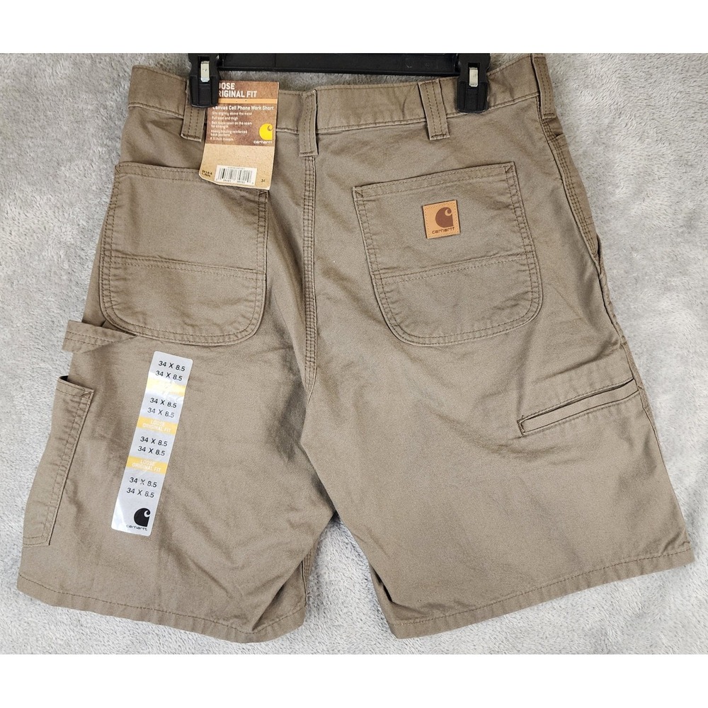 Carhartt Work Shorts Mens 34 Light Brown Canvas Loose Fit Hammer Loop B144 LBR